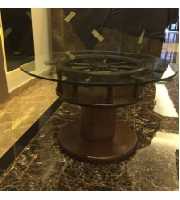 Masifart Dümen Sehpa camlı yuvarlak